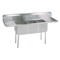 Bk Resources 35.8125 in W x 108 in L x Free Standing, Stainless Steel, Three Compartment Sink BKS-3-2030-14-24T